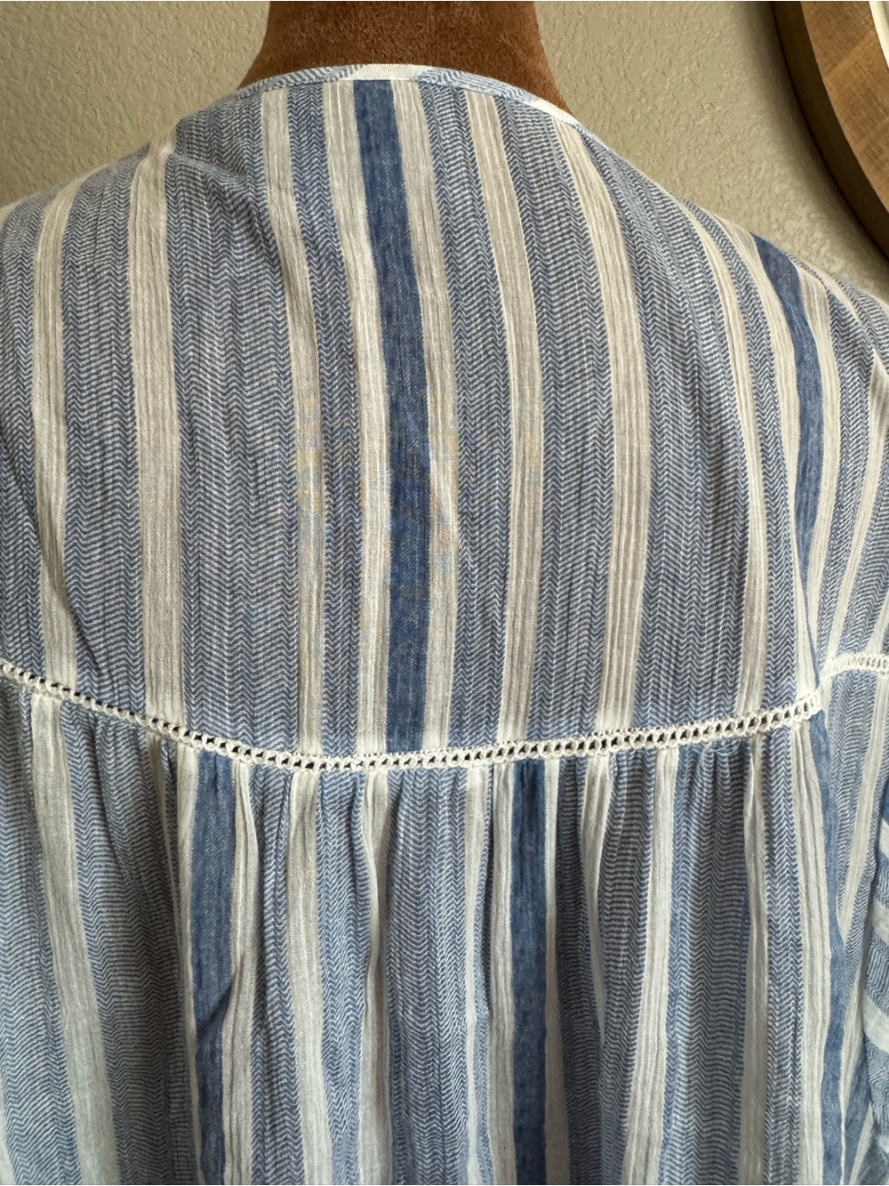 Vanessa Virginia Anthropologie Blue White Striped Embroidered Hem Eyelet Boho L - Picture 9 of 12